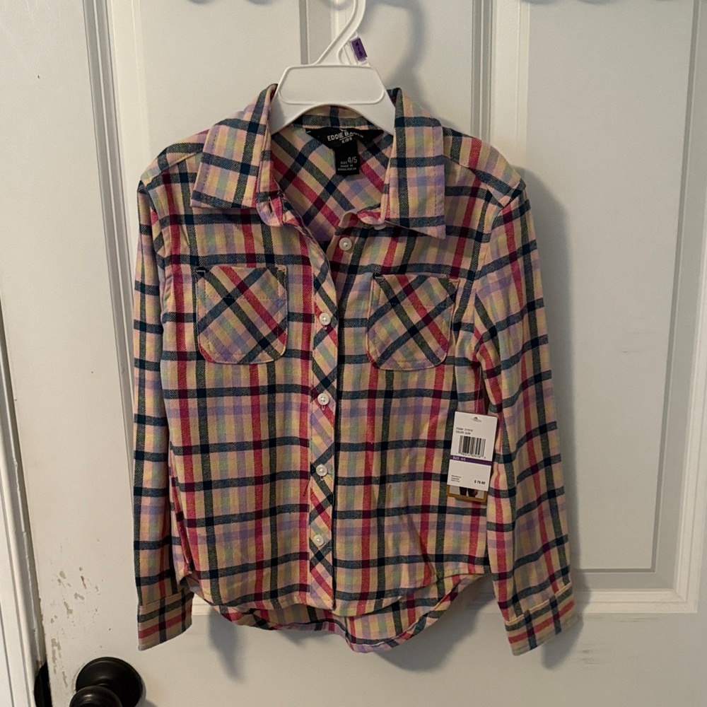 Eddie Bauer Girls Colorful Plaid Button-Down Shirt NWT
